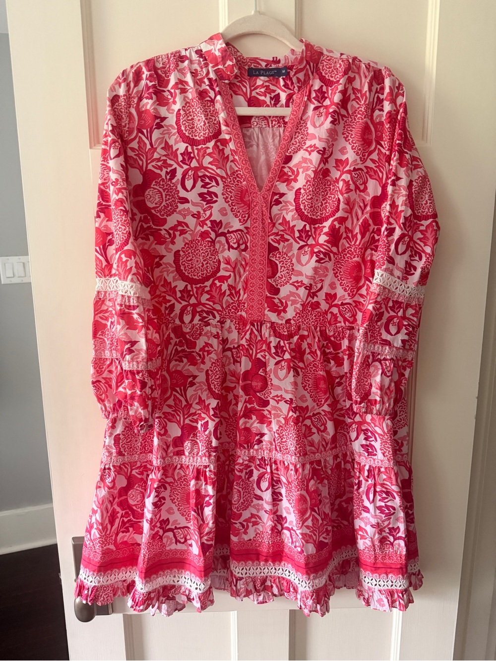 Summer Pink Floral Long-Sleeve Tiered Dress with pockets!